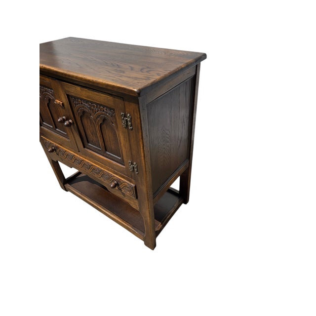 Brown 1980s Ethan Allan Charter Oak Jacobean Server Sideboard Bar Cabinet Made in England For Sale - Image 8 of 16