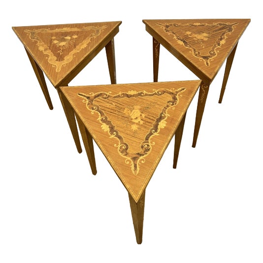 Vintage French Nested Triangle Carved Tables, Set of 3 For Sale
