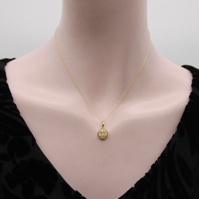 Cream 1990s 14k Gold and Fossilized Mammoth Tusk Man in the Moon Charm For Sale - Image 8 of 9