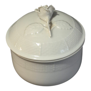Vintage White Fine Porcelain Attributed Herend Small Rose Top Trinket Box