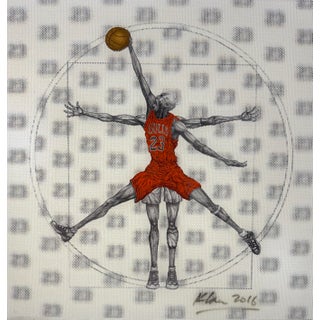 2016 Original "Michael Jordan Vitruvian Athlete" by Artist Keng Lau Mixed Media For Sale