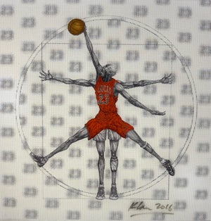 2016 Original "Michael Jordan Vitruvian Athlete" by Artist Keng Lau Mixed Media