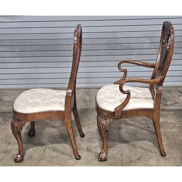 Late 20th Century Share Set of 6 Baker Stately Homes Burl Walnut Dining Chairs Claw & Ball Feet George I For Sale - Image 12 of 16