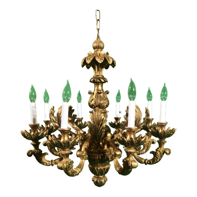 Vintage Italian Hand Carved Eight Light Chandelier For Sale