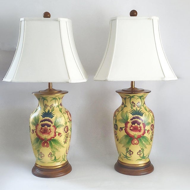 Lamp Pair Yellow Flowers Floral For Sale In Miami - Image 6 of 12