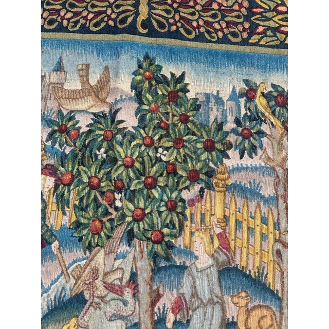 French Screen-Printed Silk Tapestry with Enchanted Park in the style of Aubusson, 1950s For Sale - Image 11 of 18