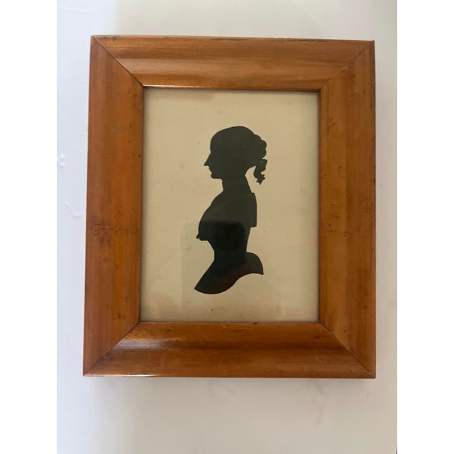 Mid 19th Century Pair of 19th Century Hand Painted Silhouettes in Original Maple Frames For Sale - Image 5 of 7