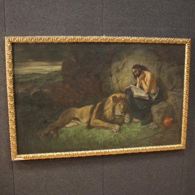 Italian Artist, Saint Jerome with Lion, 1950, Mixed Media, Framed For Sale - Image 13 of 16