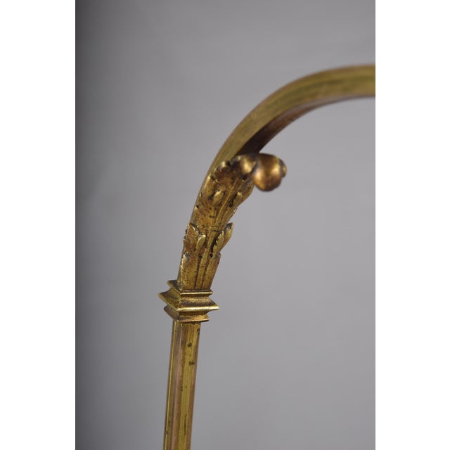 Metal Art Nouveau Brass Desk Lamp with Adjustable Gooseneck, Fluted Glass Shade and Floral Relief Base, Europe, 1920s For Sale - Image 7 of 10