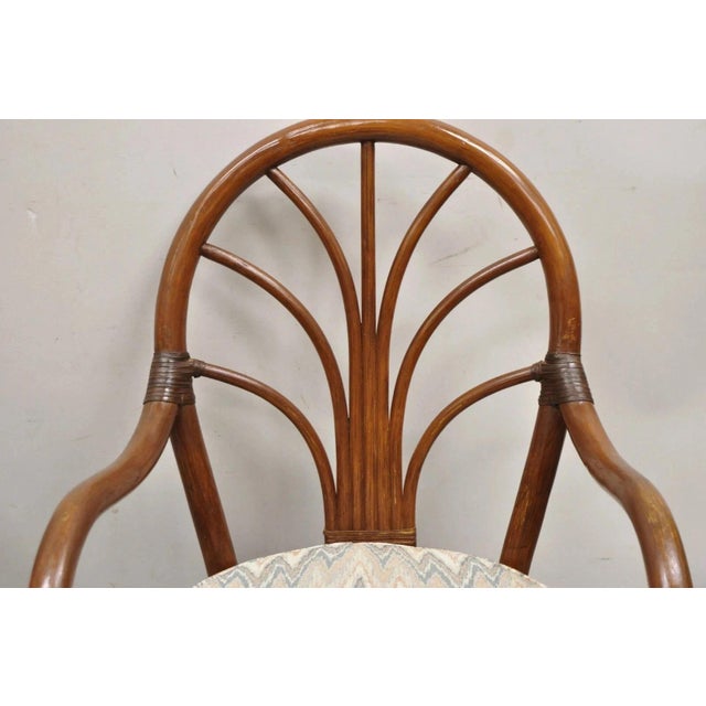 Vintage Hollywood Regency Bentwood Rattan Fan Back Dining Chairs - Set of 4 For Sale - Image 4 of 12