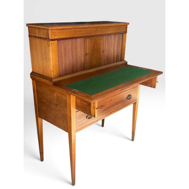 Federal Style Inlaid Mahogany Ladies Tambour Writing Desk & Secretary An elegant Federal style ladies tambour writing desk...