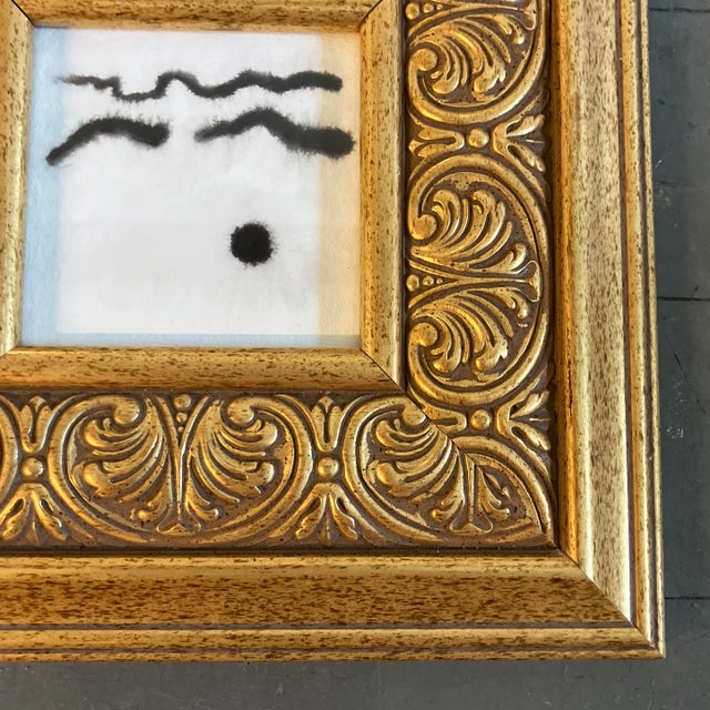 Contemporary original black ink abstract painting in chunky gold frame. Measures 4x4 or 10.5x10.5 with frame. Can be...