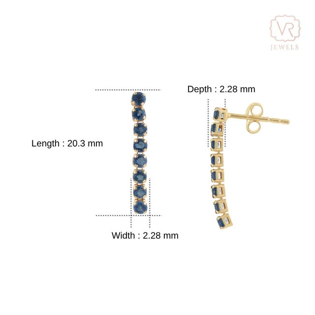 Classic 1.32ct Royal Blue Sapphire Linear Drop Earrings in 14k Solid Gold- 2 Pieces For Sale - Image 10 of 15