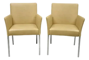 Late 20th Century Coalesce Steelcase Beige Leather Model 1510 Switch Guest Arm Chairs - A Pair
