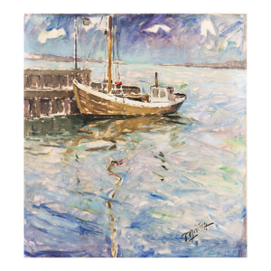 'Fishing Boat at Dawn' by Victor Qvistorff, Danish Post-Impressionism, Weilbach Kunstleksikon