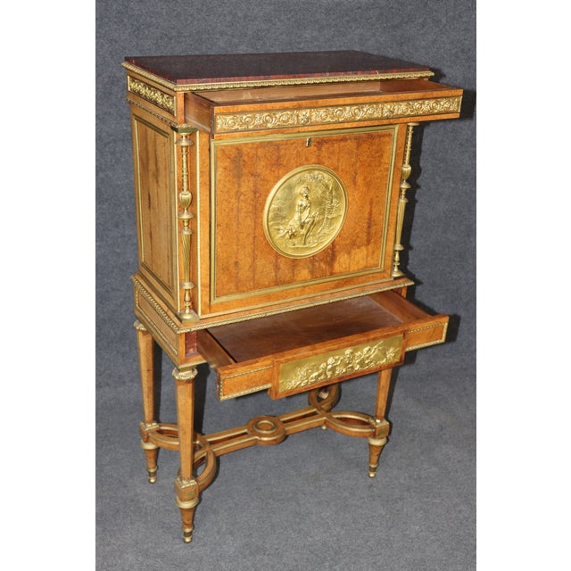 Rouge Marble Jewelery Quality Bronze Secretary Desk by Jules Piret For Sale In Philadelphia - Image 6 of 17