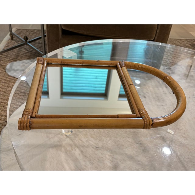 Vintage Petite Arched Rattan & Bamboo Wall Mirror For Sale In Little Rock - Image 6 of 12