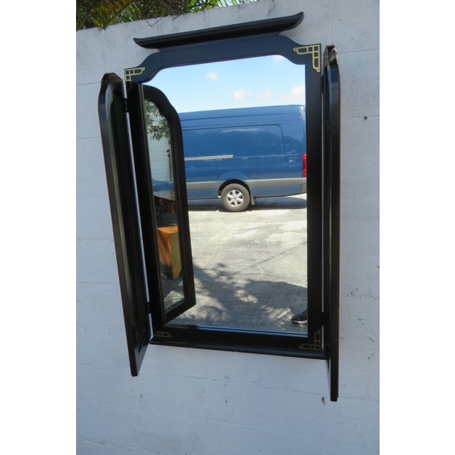 Wood Bassett Hollywood Regency Trifold Vanity Dresser Bathroom Wall Mirror For Sale - Image 7 of 12