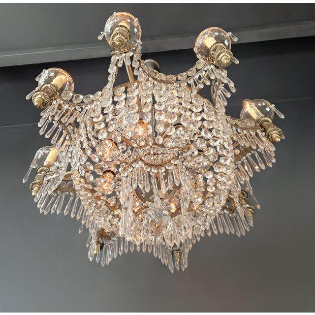 1930s Art Deco Crystal Chandelier Silver Serpentine Form Restored Antique Brass For Sale - Image 11 of 16