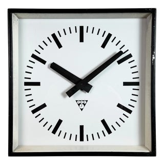 Industrial Black Square Wall Clock from Pragotron, 1970s For Sale