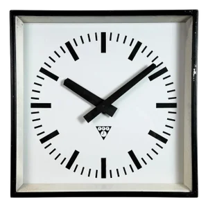 Industrial Black Square Wall Clock from Pragotron, 1970s