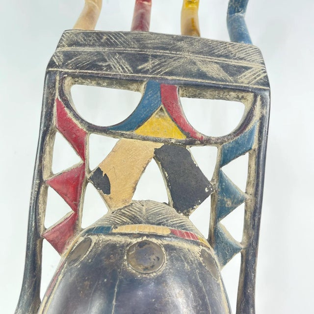Wood Early 20th Century Yaure Mask with Headdress Côte d'Ivoire For Sale - Image 7 of 8
