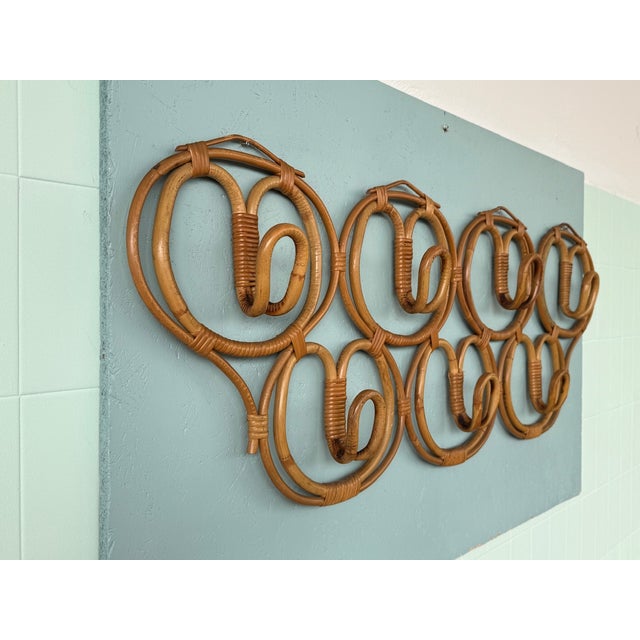 Mid-Century Modern Bamboo and Wicker Coat Rack, Italy, 1960s For Sale - Image 3 of 12