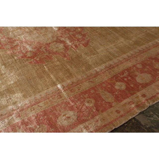1900 - 1909 Hand-Knotted Antique Oushak Rug in Beige-Brown and Red Medallion Pattern For Sale - Image 5 of 6
