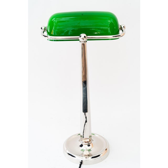 1920s Art Deco Nickel-Plated Banker Table Lamp, Vienna, Austria, 1920s For Sale - Image 5 of 18