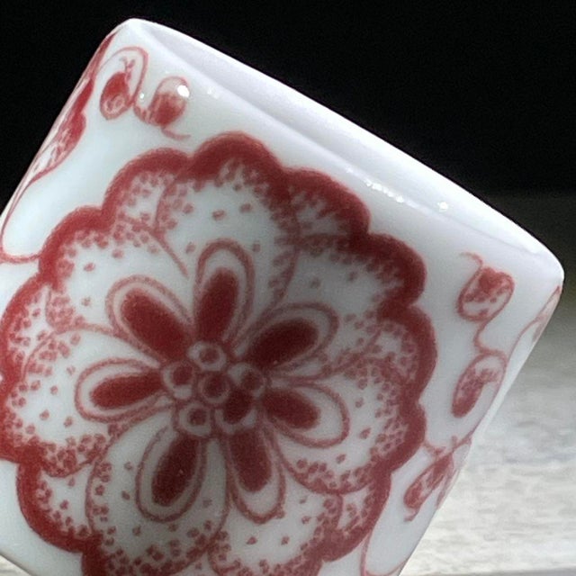 Ceramic Underglaze Red Porcelain Thumb Ring With Floral Motif For Sale - Image 7 of 9
