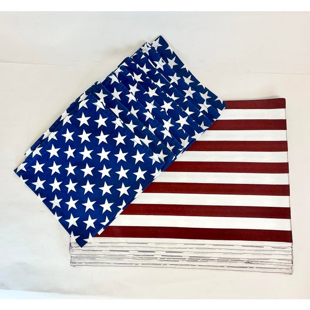 American 1980s Vintage Americana Arts & Crafts Flag Motif Placemats and Napkins, 8 Place Setttings - Set of 16 - 4th of July For Sale - Image 3 of 7