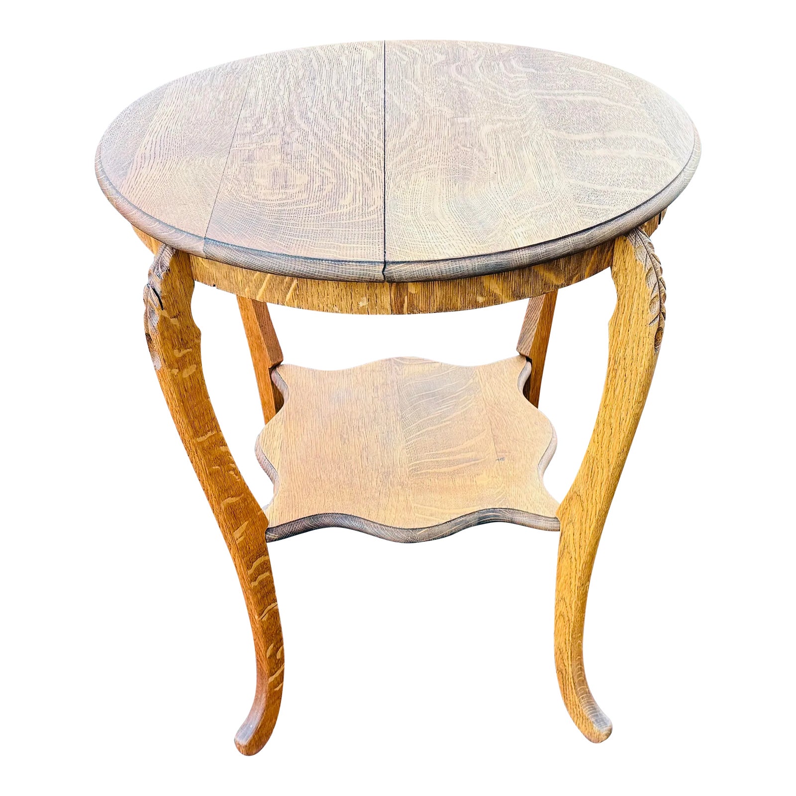 値下　激レア30s  antique vintage Table Vintage 1930s Round Oak Wood Side Table | Chairish