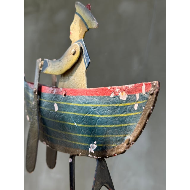 Blue Vintage Folk Art Nautical Metal Toy Sailor Pendulum Sculpture, 1950s For Sale - Image 8 of 13