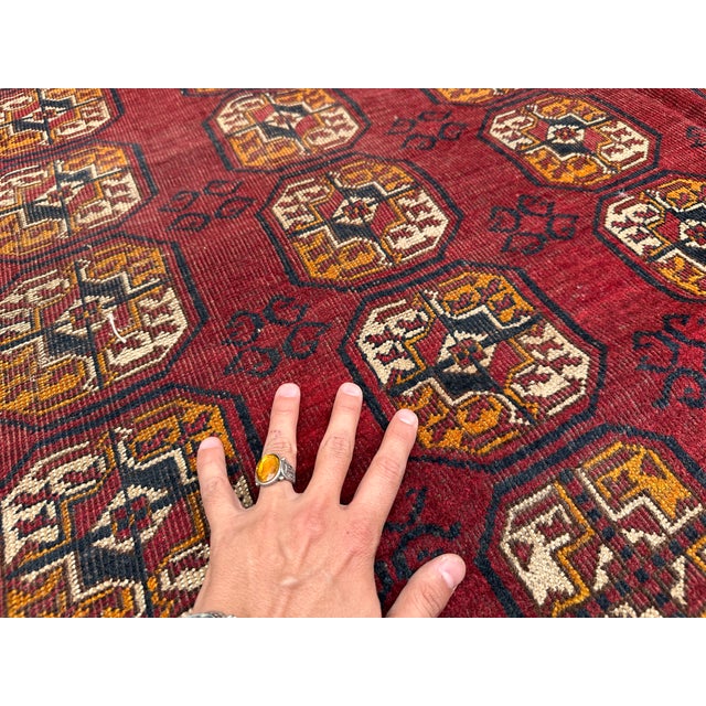 Textile Red Ersari Bokhara Hand-Knotted Wool Rug - 9'7" X 6'2" For Sale - Image 7 of 11