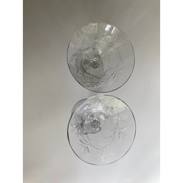 French Provincial Vintage Crystal Floral Etched Champagne Glasses- Set of 2 For Sale - Image 3 of 6