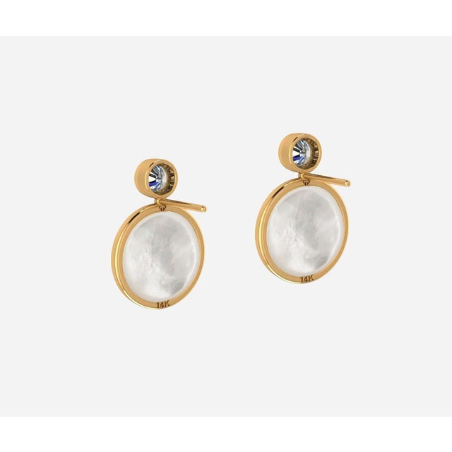 White Mother of Pearl Shell 14k Gold Stud Earrings With Moissanite - 2 Pieces For Sale - Image 6 of 7