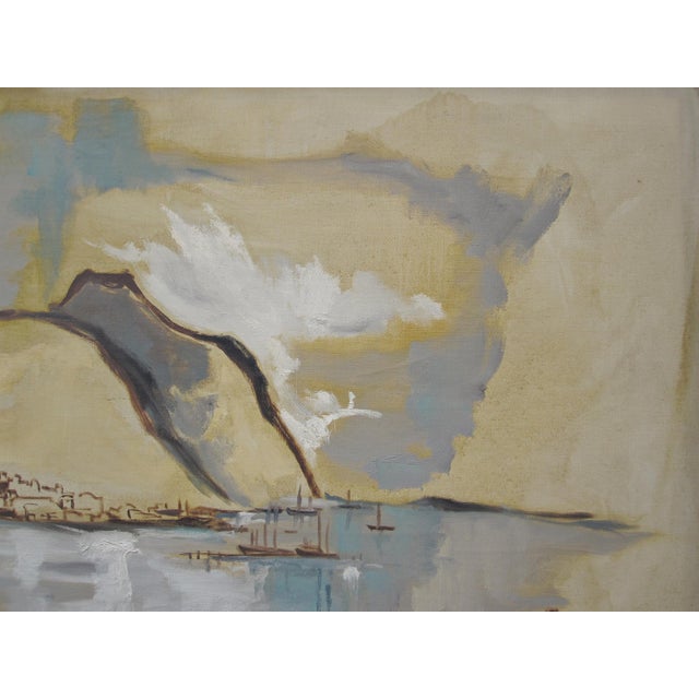 1960s Harrison Mid-Century Abstract Harbor / Fishing Boats — Signed Oil on Canvas, Framed (51" X 39") For Sale - Image 5 of 9