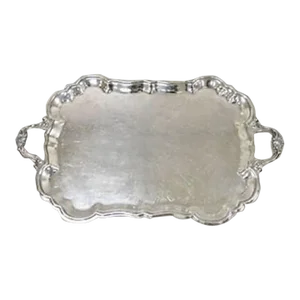Vintage Wm Rogers Victorian Style Silver Plated Twin Handle Serving Platter Tray