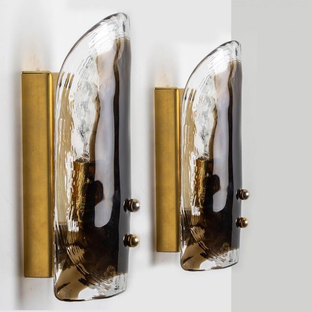 Metal Brass and Hand Blown Murano Glass Wall Lights attributed to J.T. Kalmar, 1960, Set of 2 For Sale - Image 7 of 11