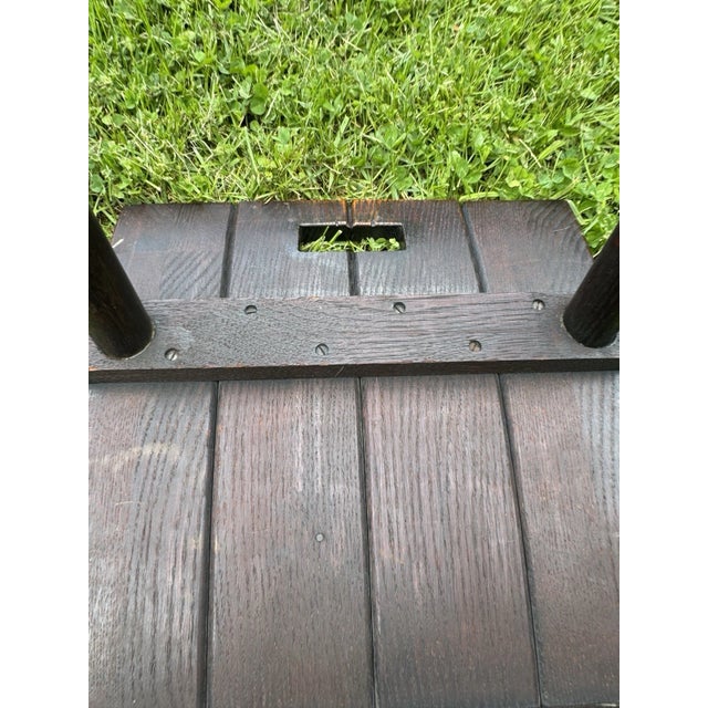 Mid-Century Arts & Crafts Solid Oak Wood Bench Stool Curved Seat Rustic For Sale - Image 15 of 17