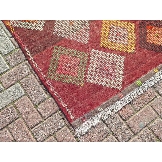 Mid 20th Century Mid 20th Century Vintage Turkish Handmade Kilim Boho Area Rug For Sale - Image 6 of 11