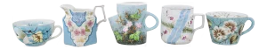 Set of Five Vintage Victorian Hand-Painted Porcelain Mugs