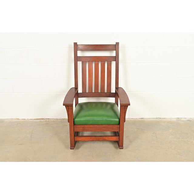 Mission Stickley Brothers Style Antique Mission Oak Arts & Crafts Rocking Chair, Circa 1900 For Sale - Image 3 of 13