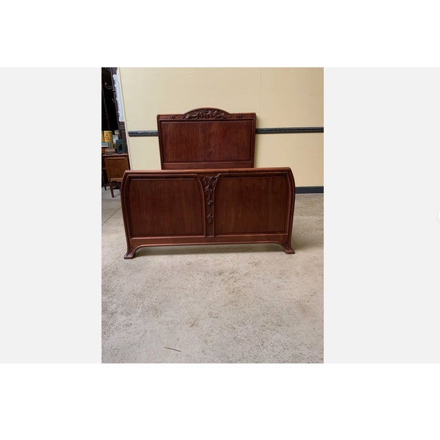 Antique Art Nouveau Ornate Walnut Bed, 1910 For Sale - Image 3 of 9