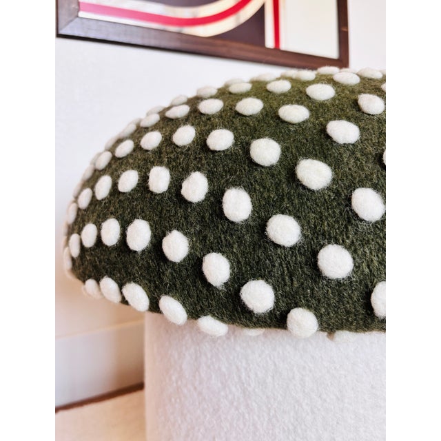 Green Mushroom Ottoman in Green Wool Fly Agaric For Sale - Image 8 of 11