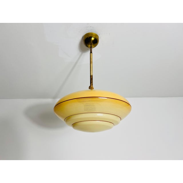 Early 20th Century Art Deco Glass and Brass Ceiling Lamp, 1930s, Germany For Sale - Image 5 of 10