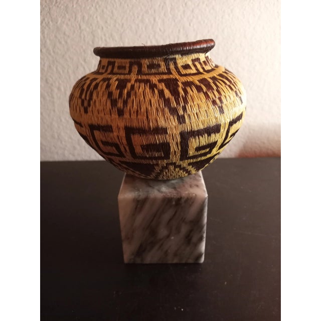 Wood 1970s Wounaan Indian Hand-Woven Classic Greek Key Panama Basket For Sale - Image 7 of 10