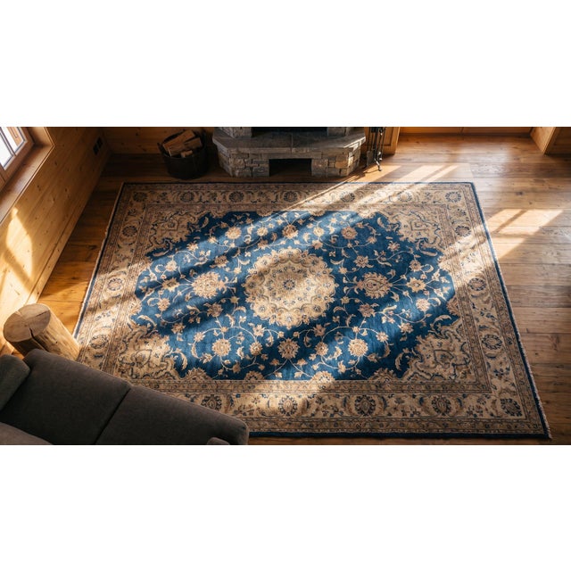 1920s Blue Navy Vase Floral Antique Chinese Peking Carpet 6 X 8'7" Handknotted Wool Rug For Sale - Image 10 of 11