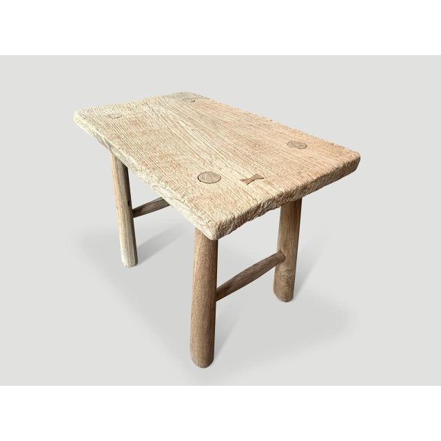Contemporary Andrianna Shamaris Bleached Teak Wood Stool or Side Table For Sale - Image 3 of 6