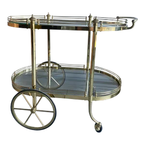 1960s Aldo Tura Polished Brass Rolling Bar Cart